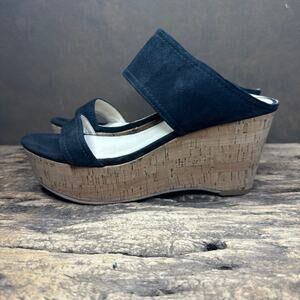 Marc Fisher Shelbee Navy Suede Cork Wedge Sandals Women’s 8.5M Leather Upper